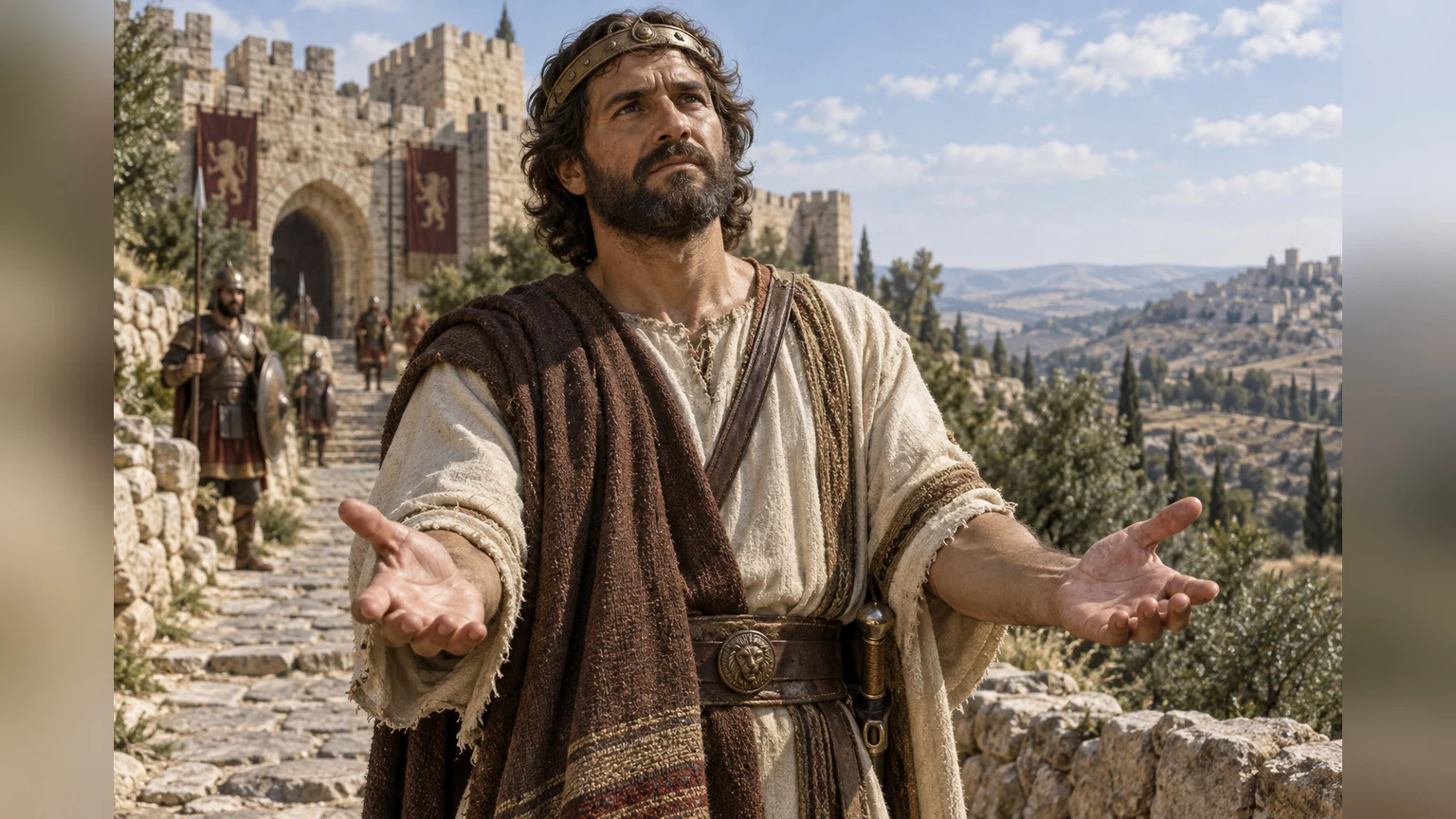 David holds out clean hands on a clear stone path