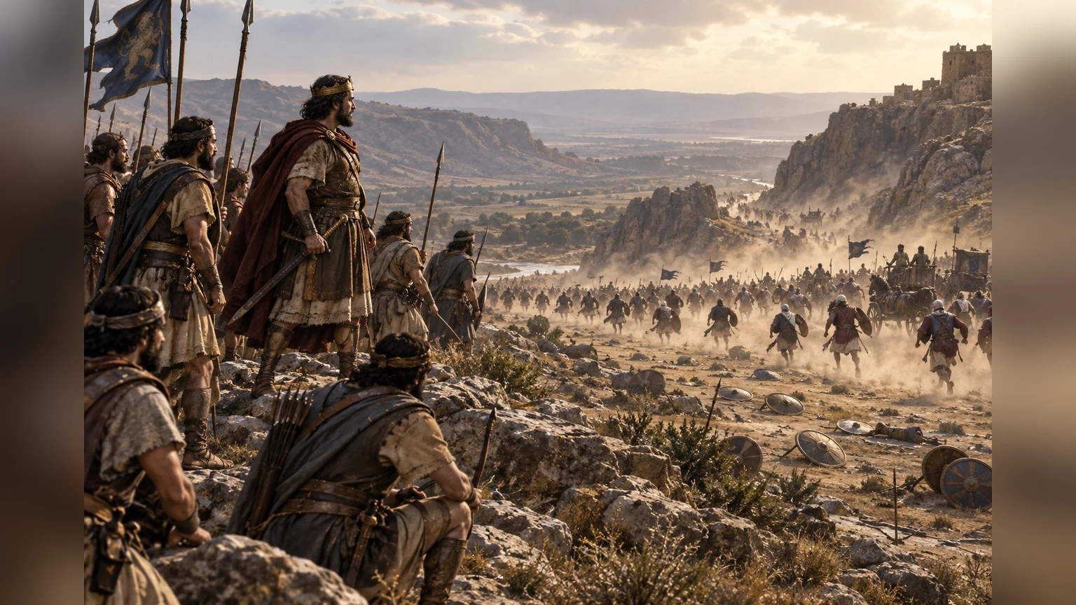 A distant battlefield pursuit ends as hostile forces retreat