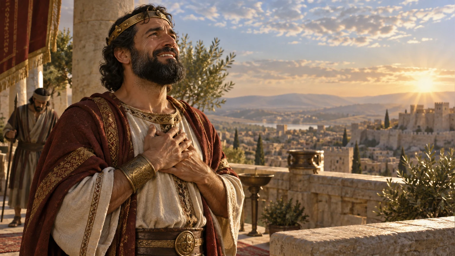 The king receives the morning with relieved gratitude.