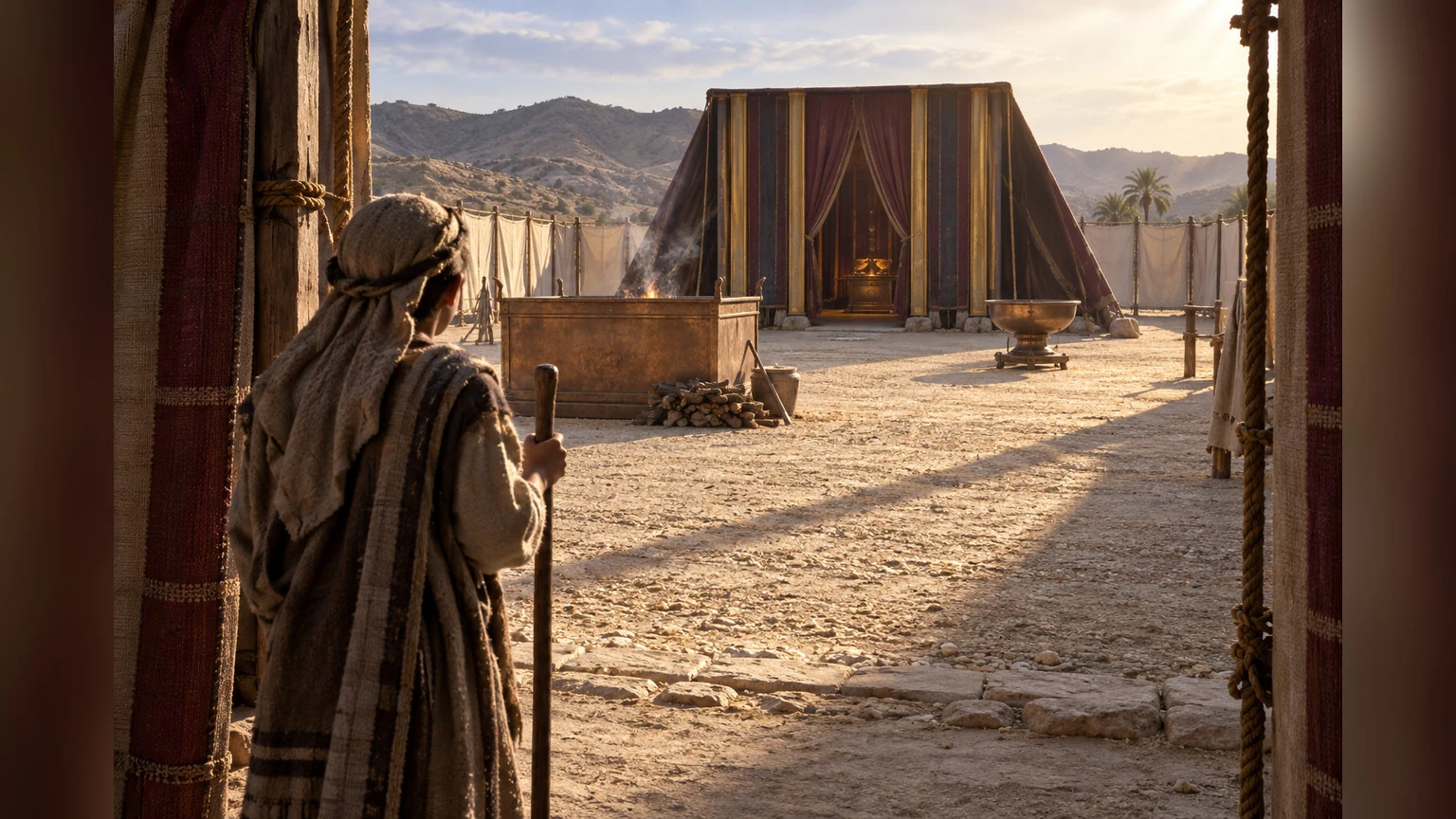 A worshiper looks into the sanctuary courtyard.