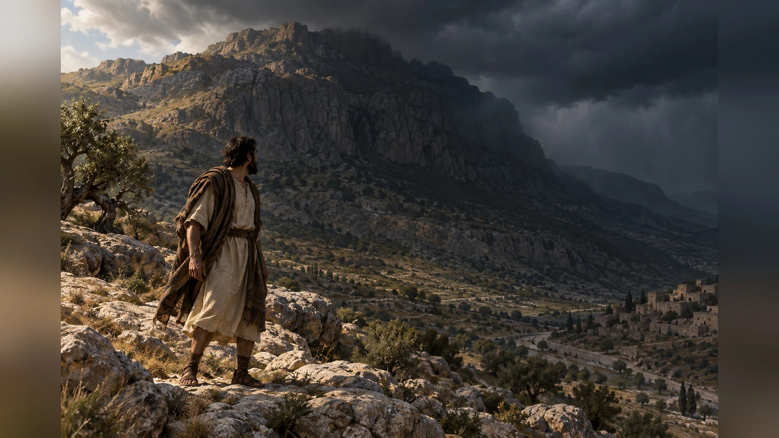 A once-confident petitioner stands before a mountain turning dark.