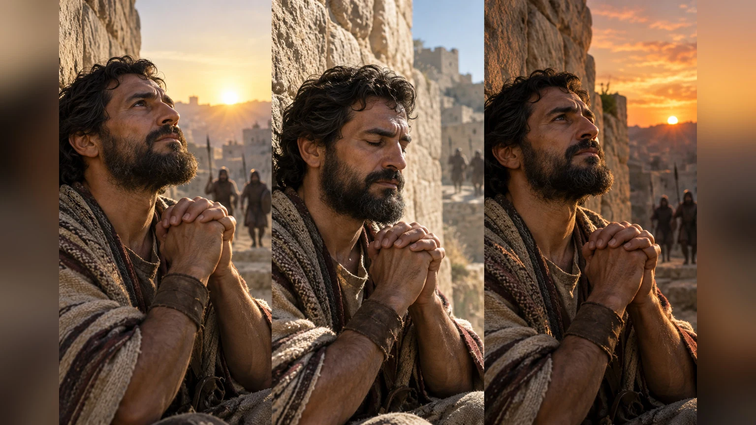 A steadfast petitioner prays as the light shifts.