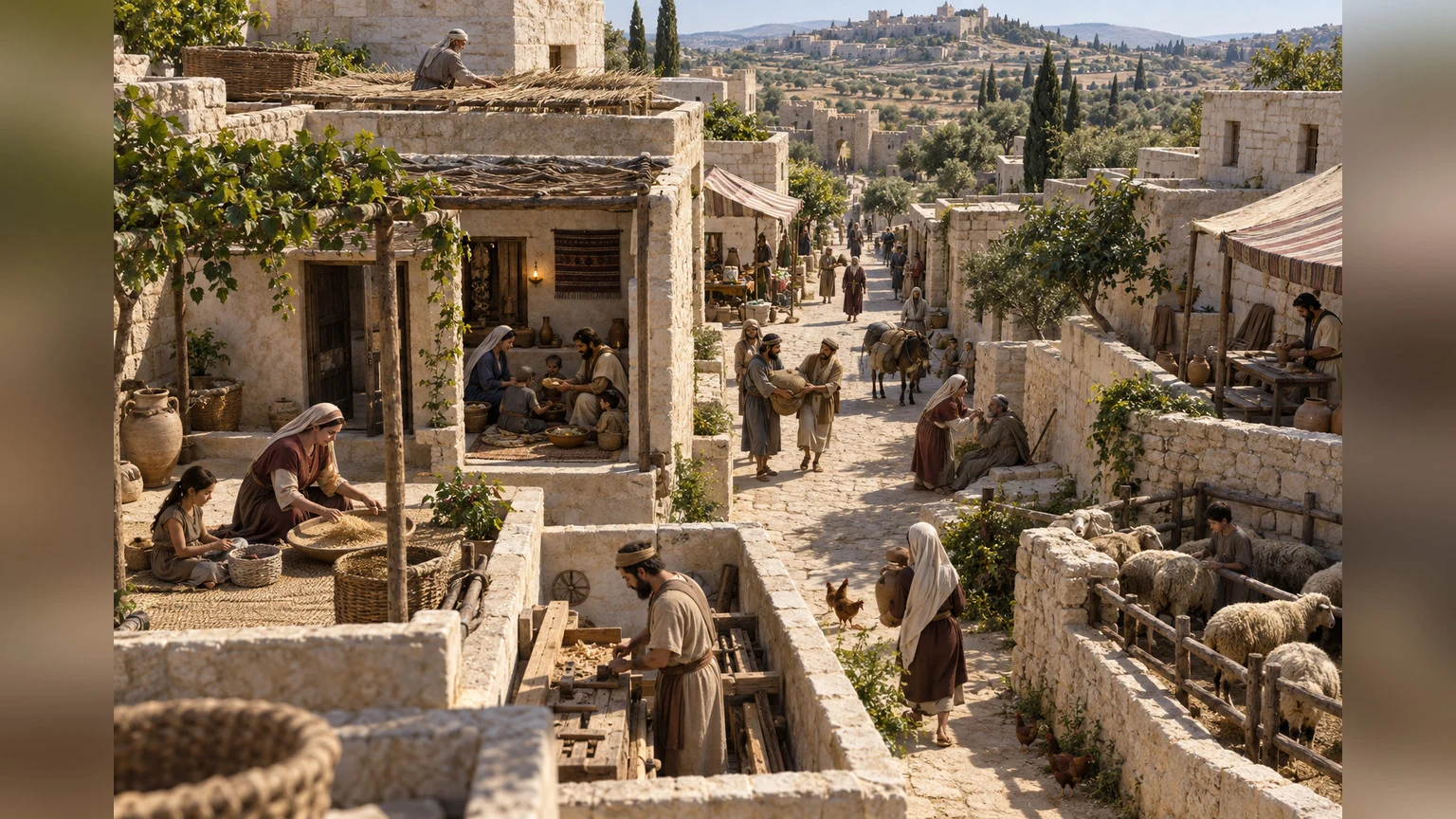 A high view looks into many households and daily actions.