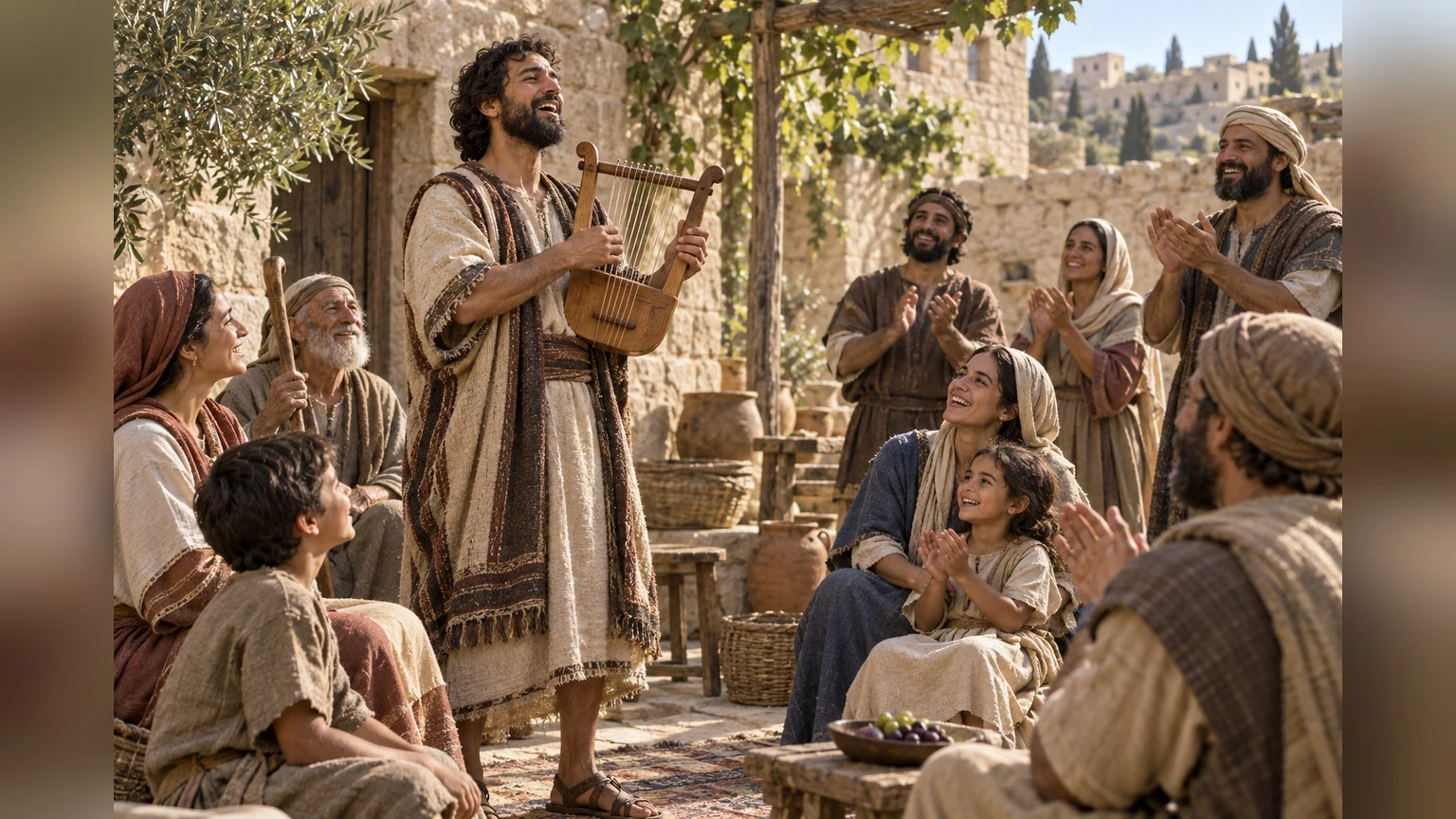 A singer invites a humble gathering into praise.