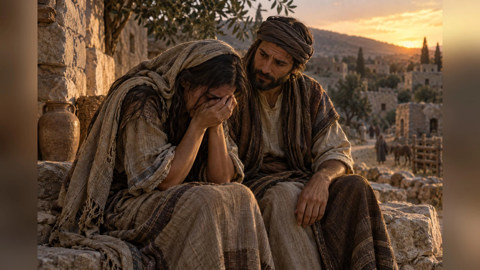 A neighbor sits close beside a grieving person.