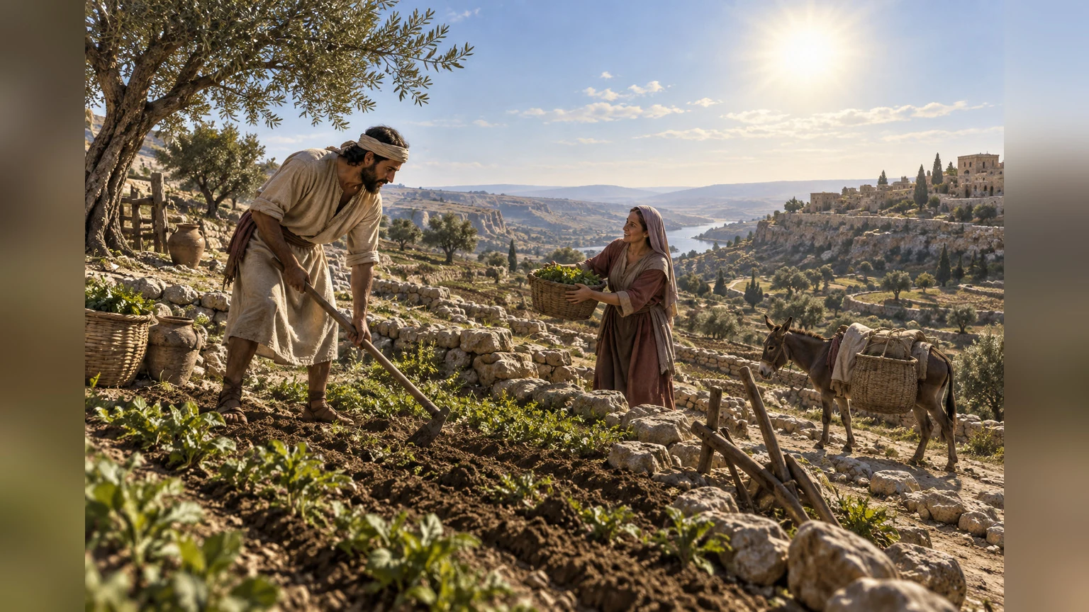 A person faithfully tends the land and helps a neighbor.
