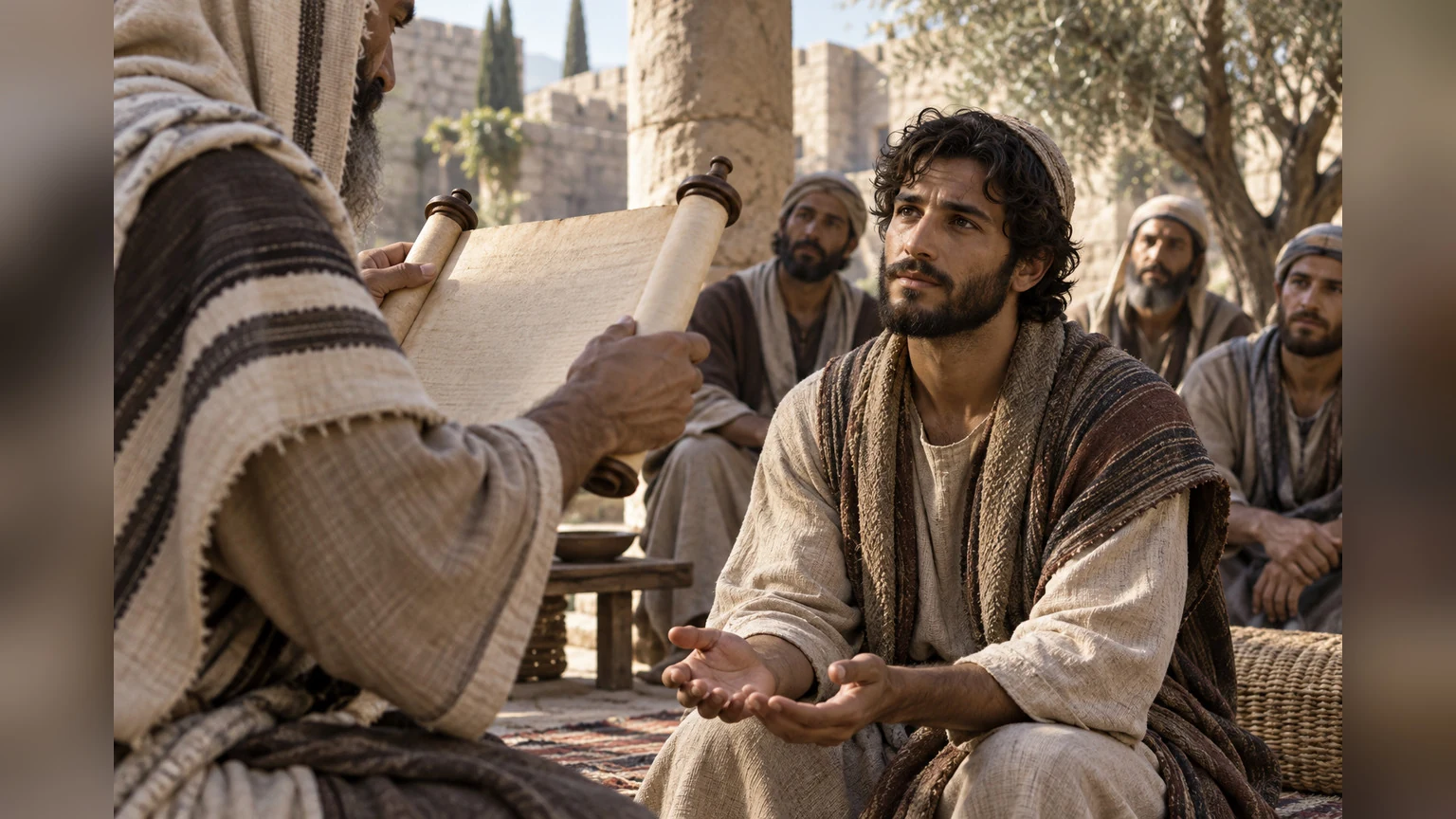 A listener hears from a scroll and offers willing hands.