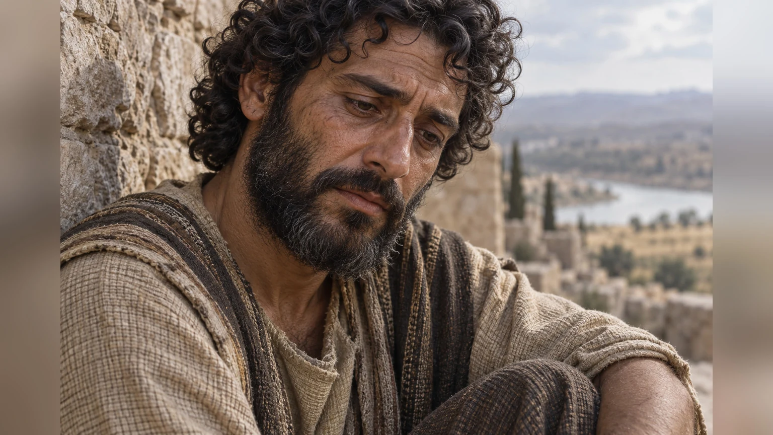 A downcast worshiper quietly addresses his own soul.