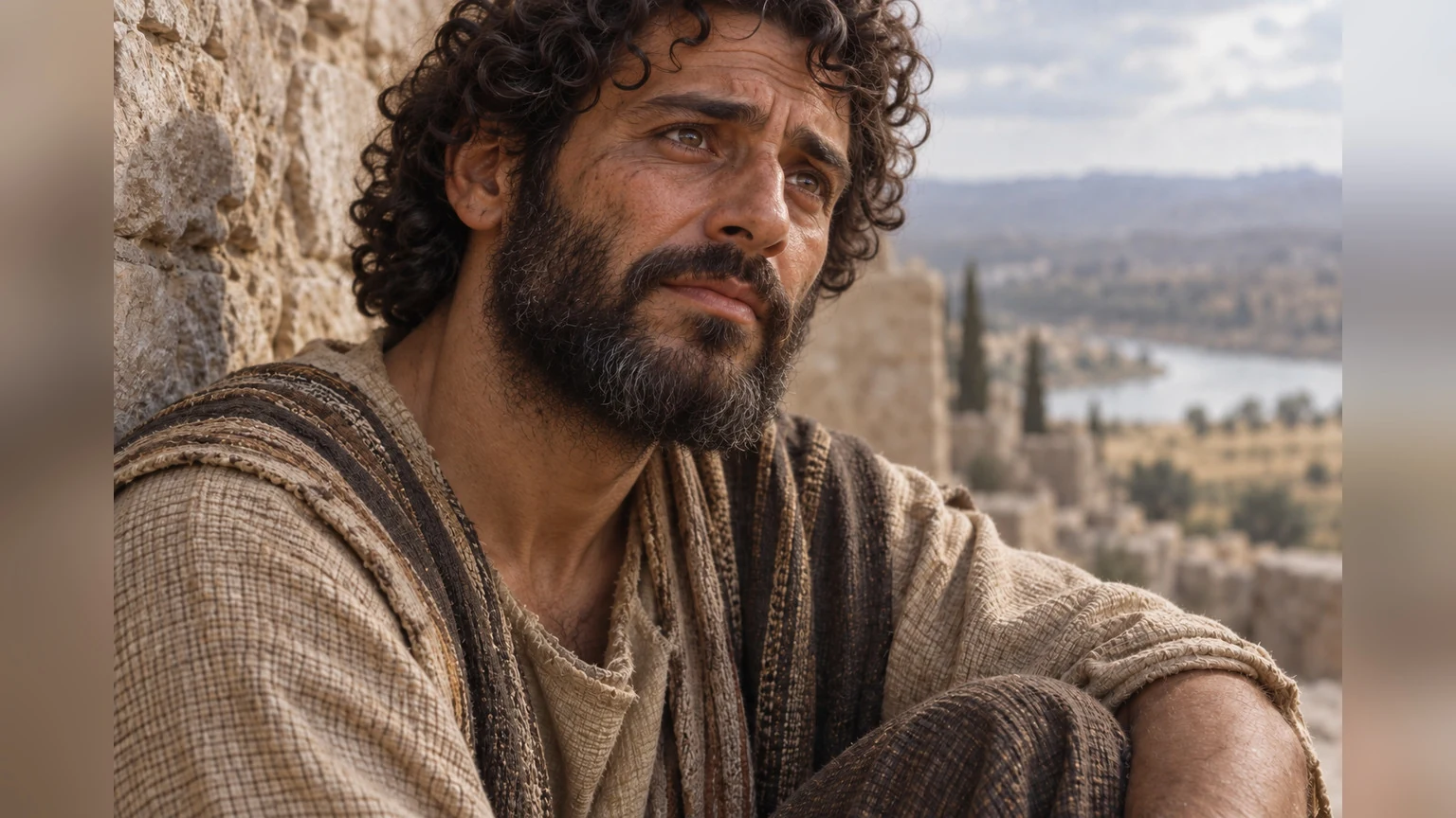 The same worshiper lifts his face slightly in renewed hope.