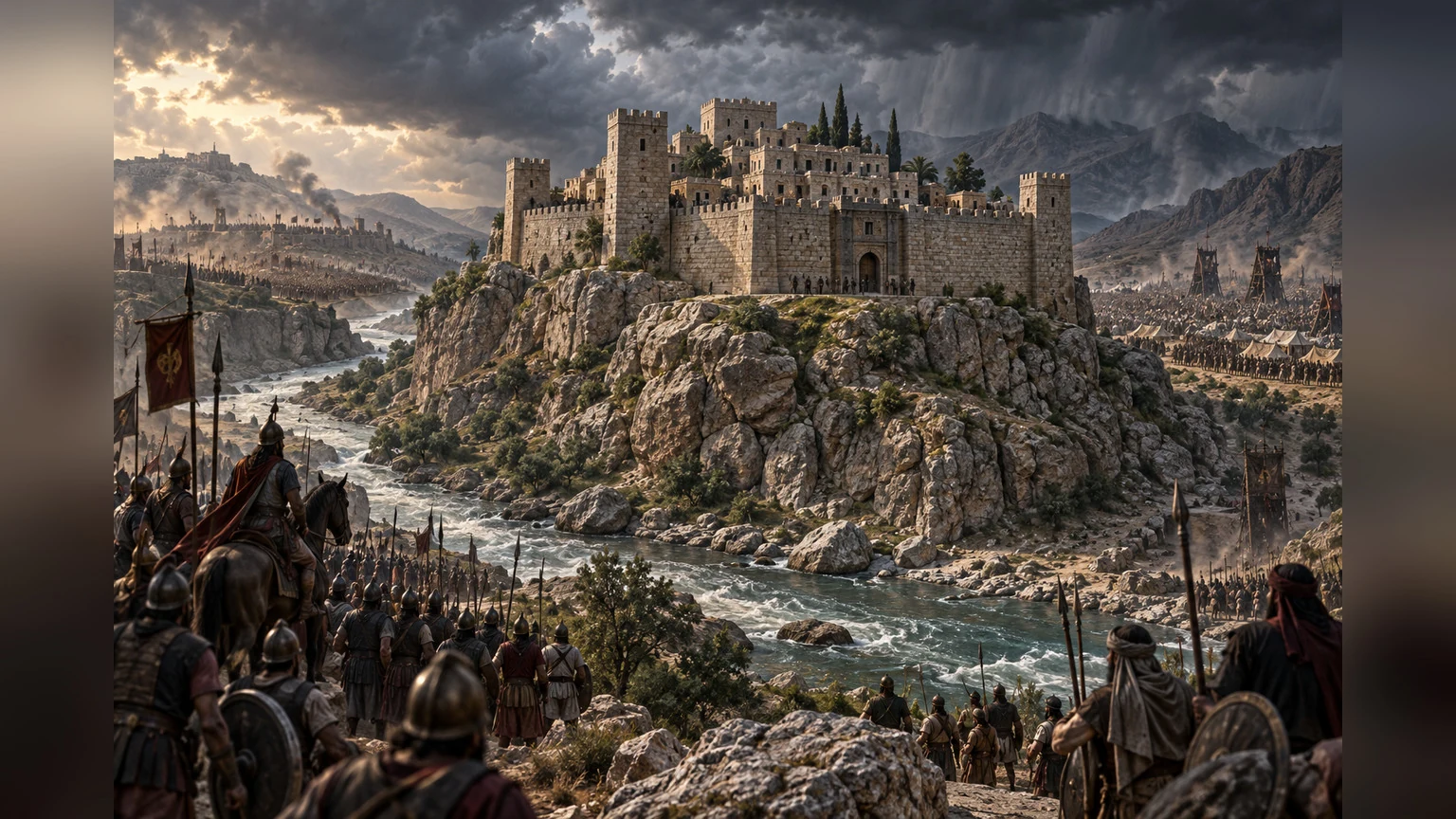 A rocky stronghold endures as turbulent nations gather around it.