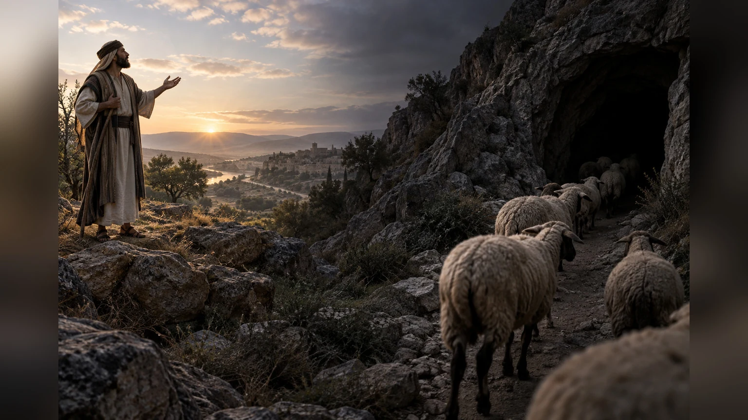 A flock moves toward darkness while the speaker stands in hope.