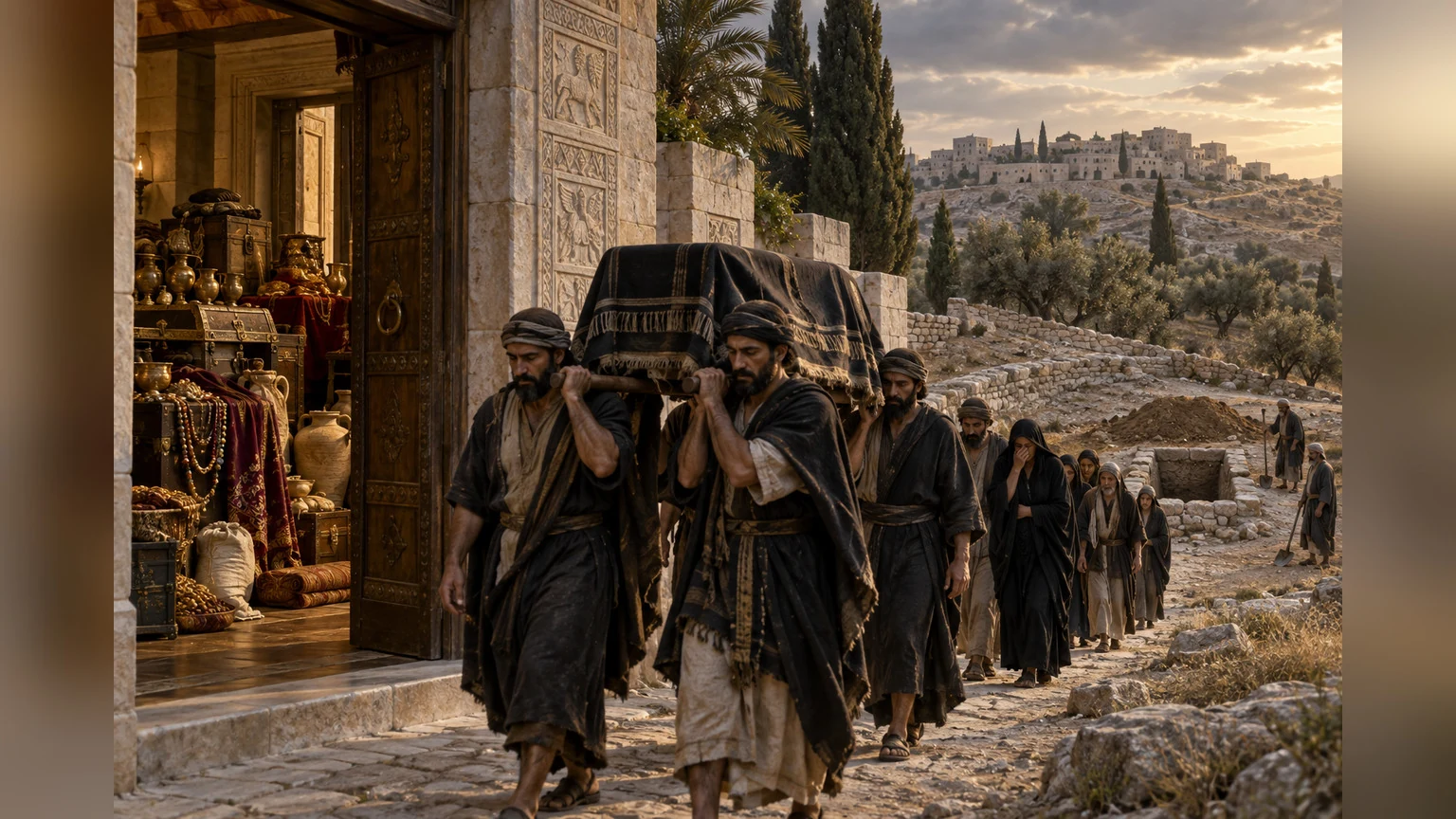 A funeral leaves all possessions outside the grave.