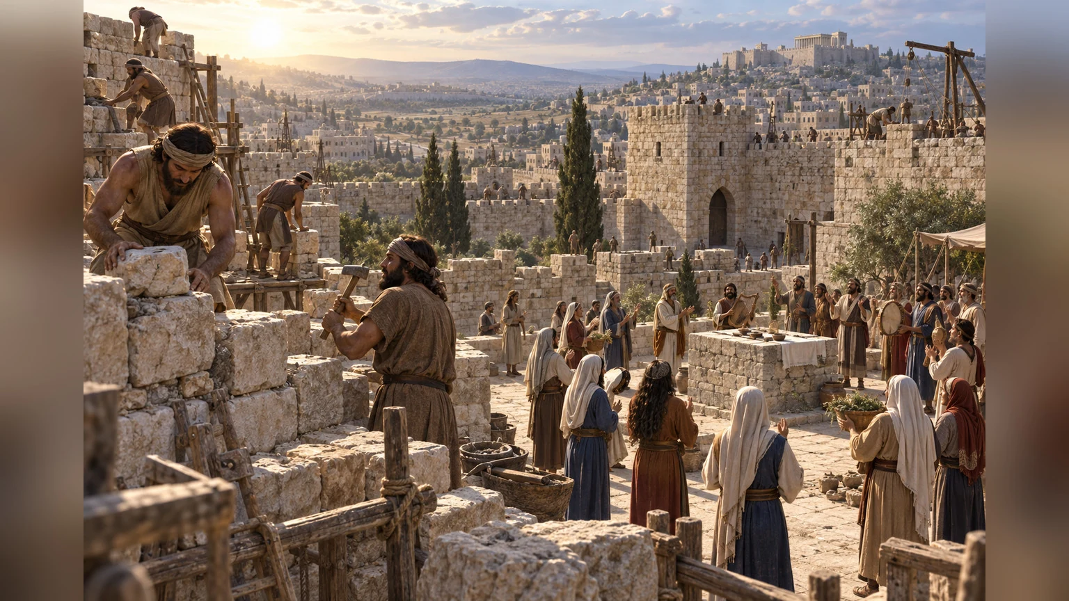 Jerusalem walls rise in the light of a new day.