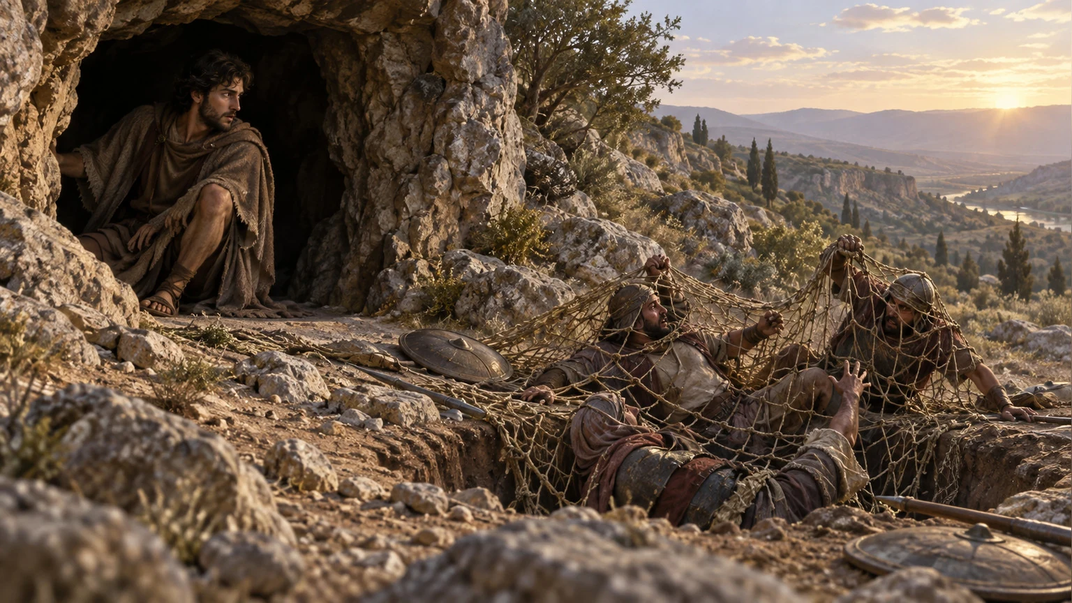 A trap at the cave approach catches its makers.