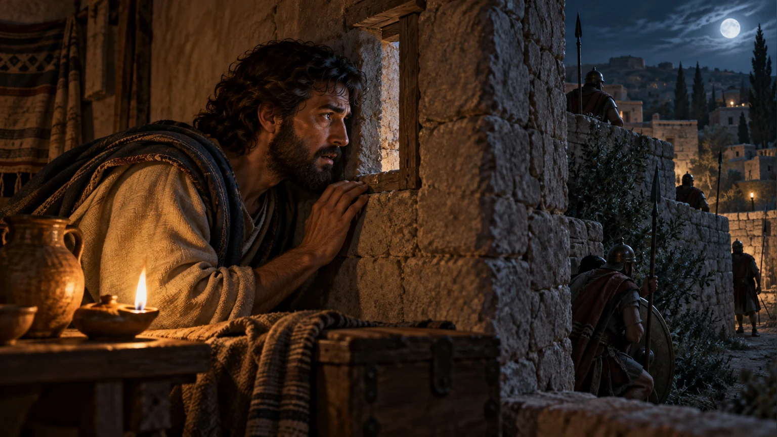 David sees armed men taking positions outside his house.