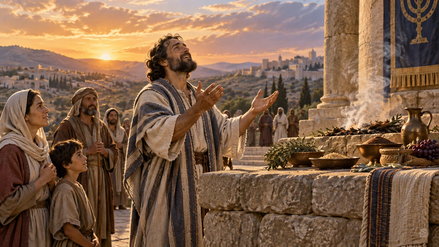A worshiper brings an offering to the sanctuary.