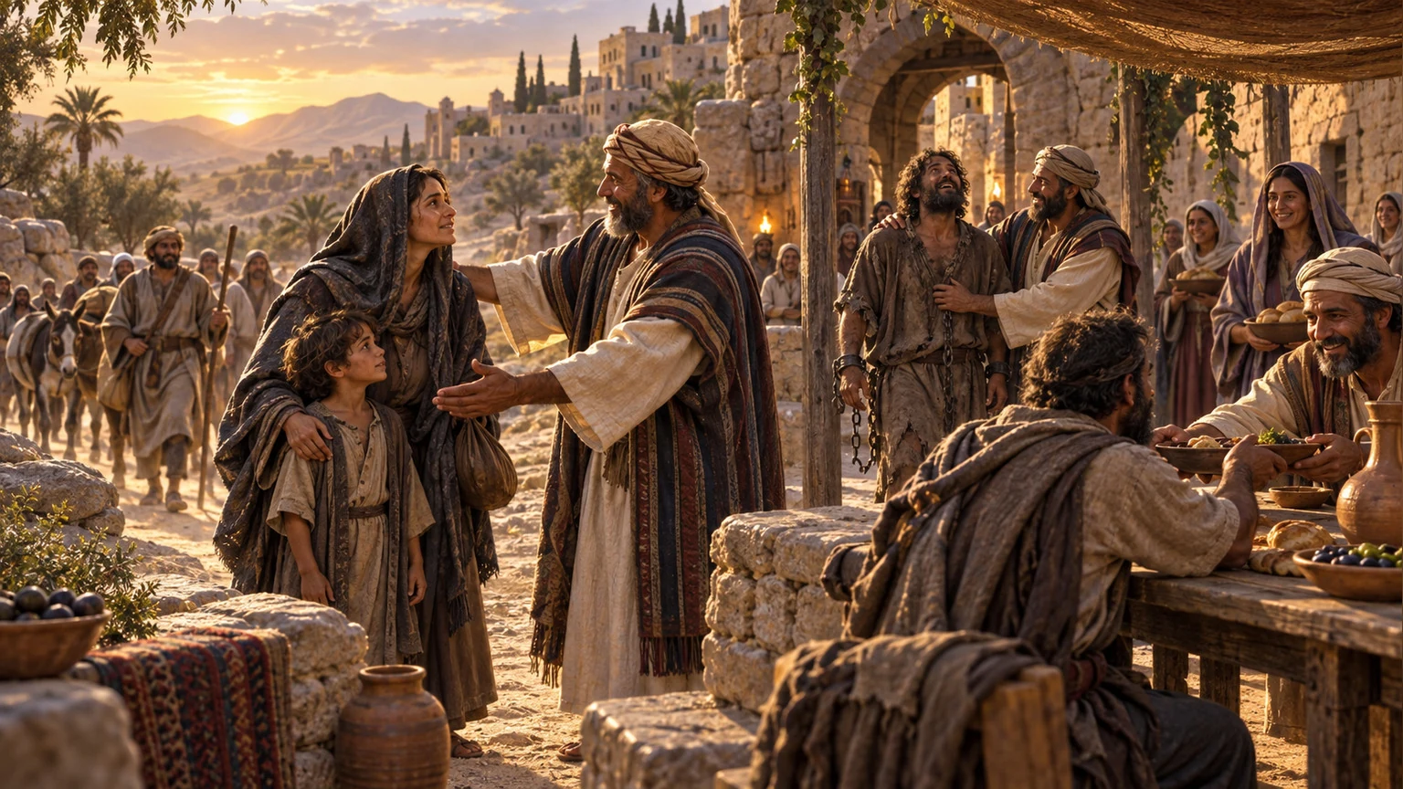 A village welcomes vulnerable people from a desert procession.