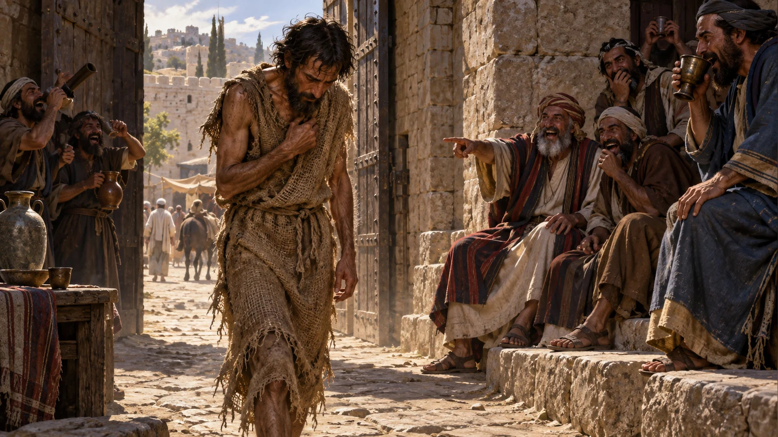 A fasting speaker is mocked at the city gate.