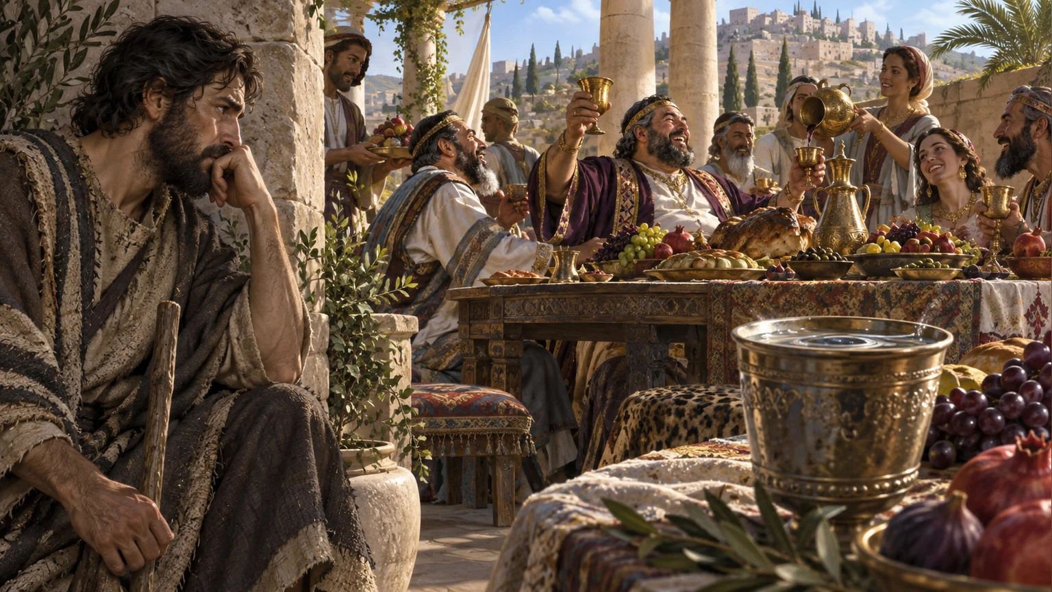 A crowd gathers around apparent prosperity.