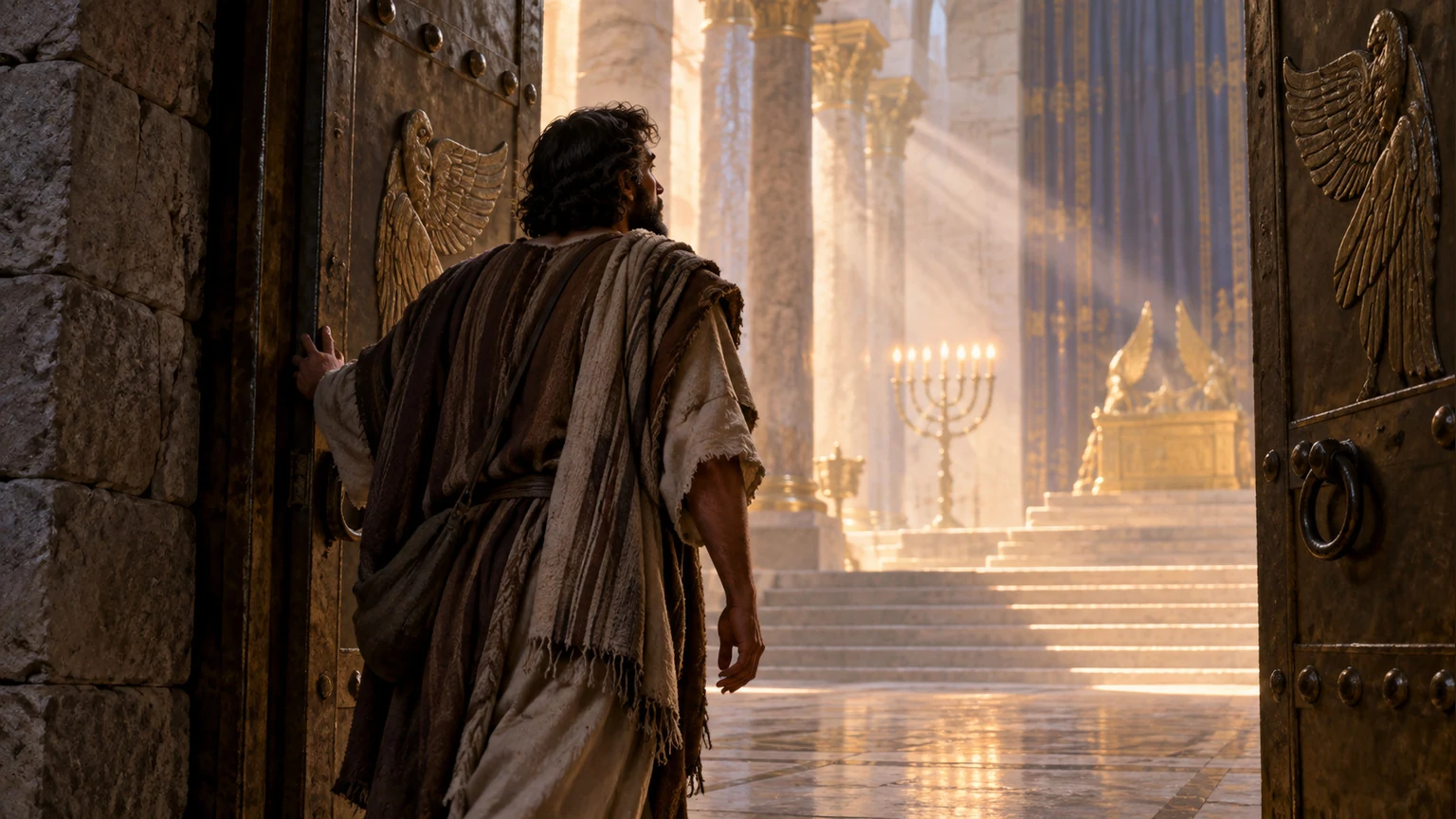 The singer crosses the sanctuary threshold.