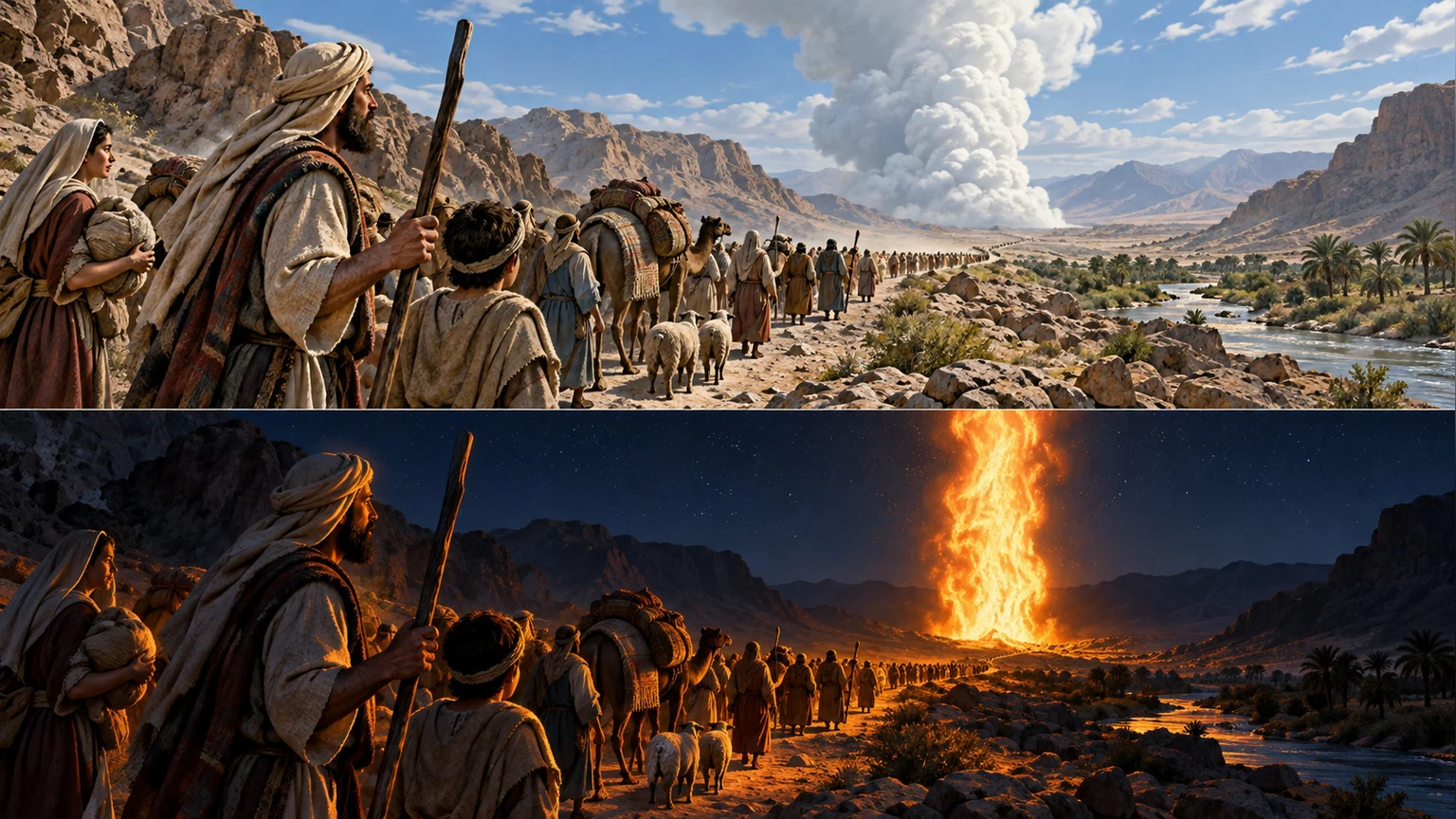 A caravan follows cloud and fire.