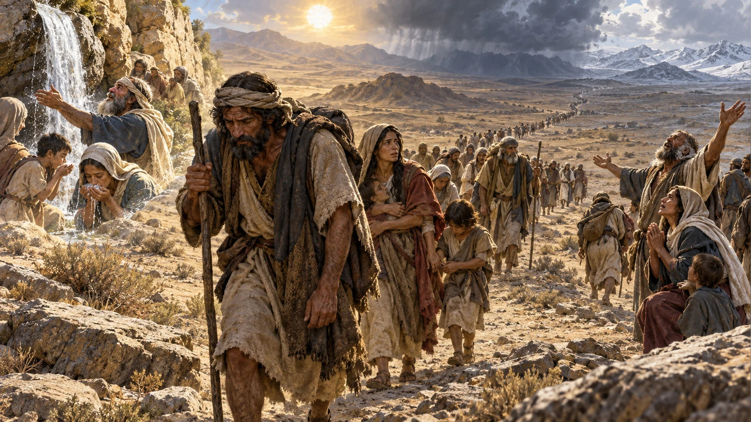 A weary people crosses years of barren land.