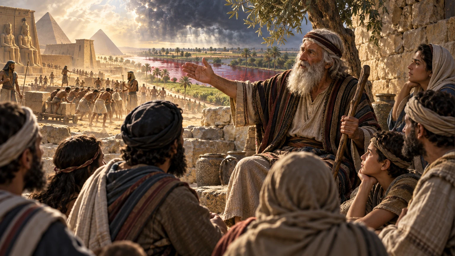 The storyteller turns memory back to Egypt.