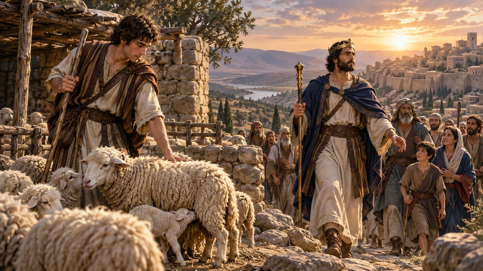 David guides ewes and later a people.