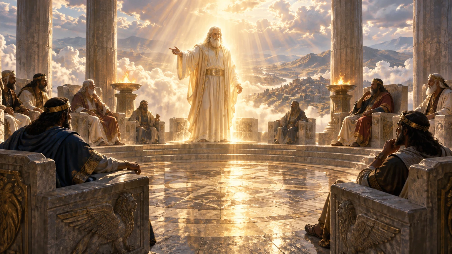 A luminous council faces judgment for injustice.