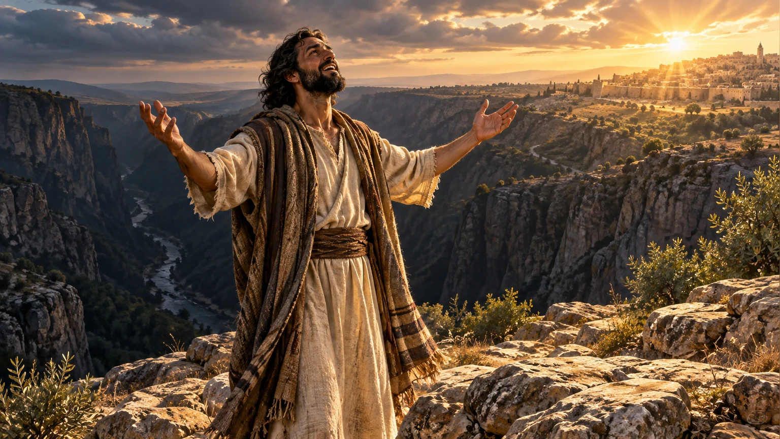 The servant rises from deep shadow into light and thanksgiving.