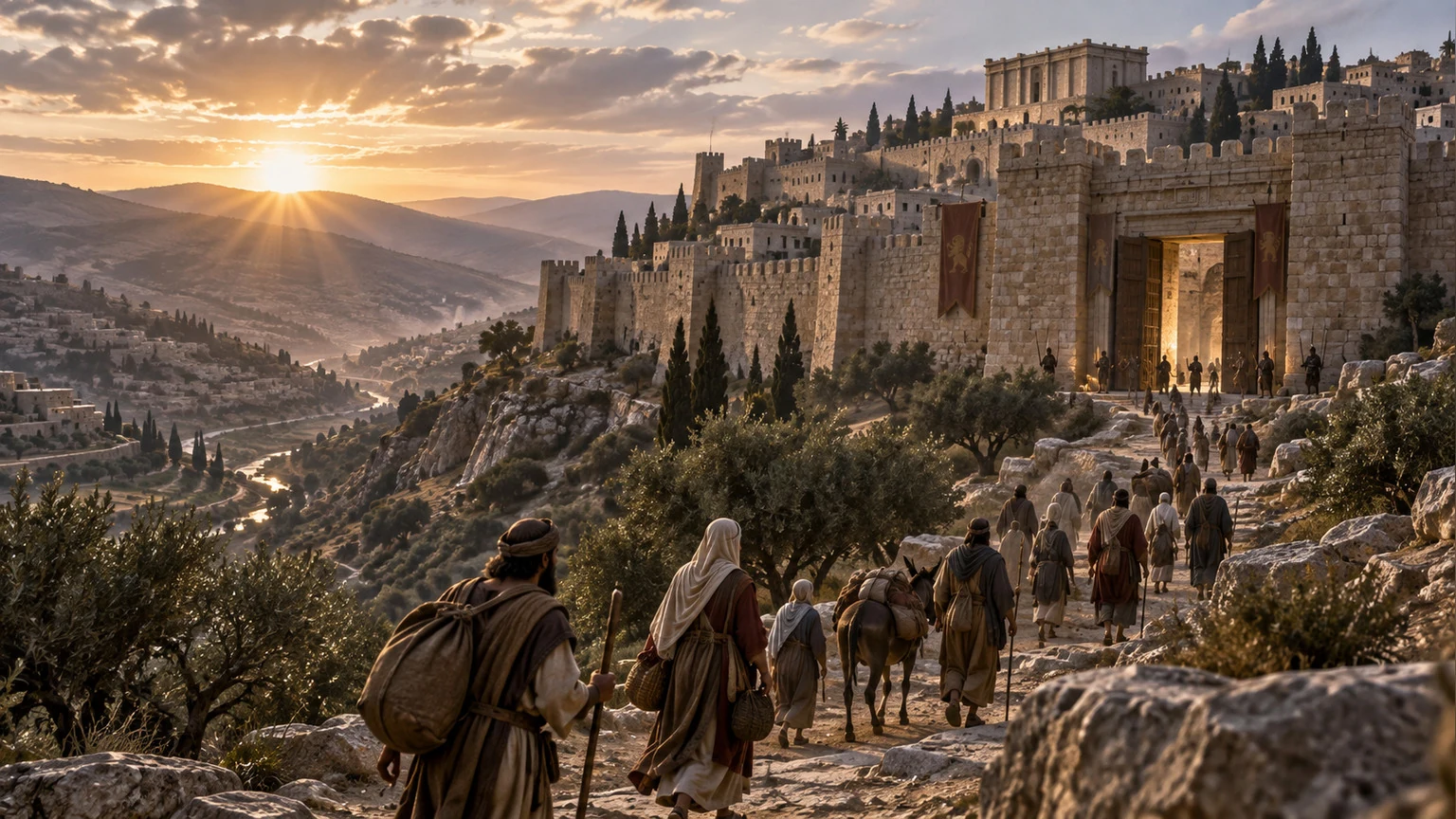 Zion’s stone gates rise among the holy mountains at dawn.