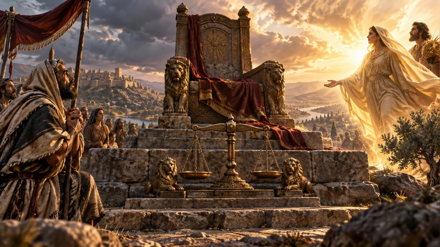 An empty throne rests on a firm stone foundation.