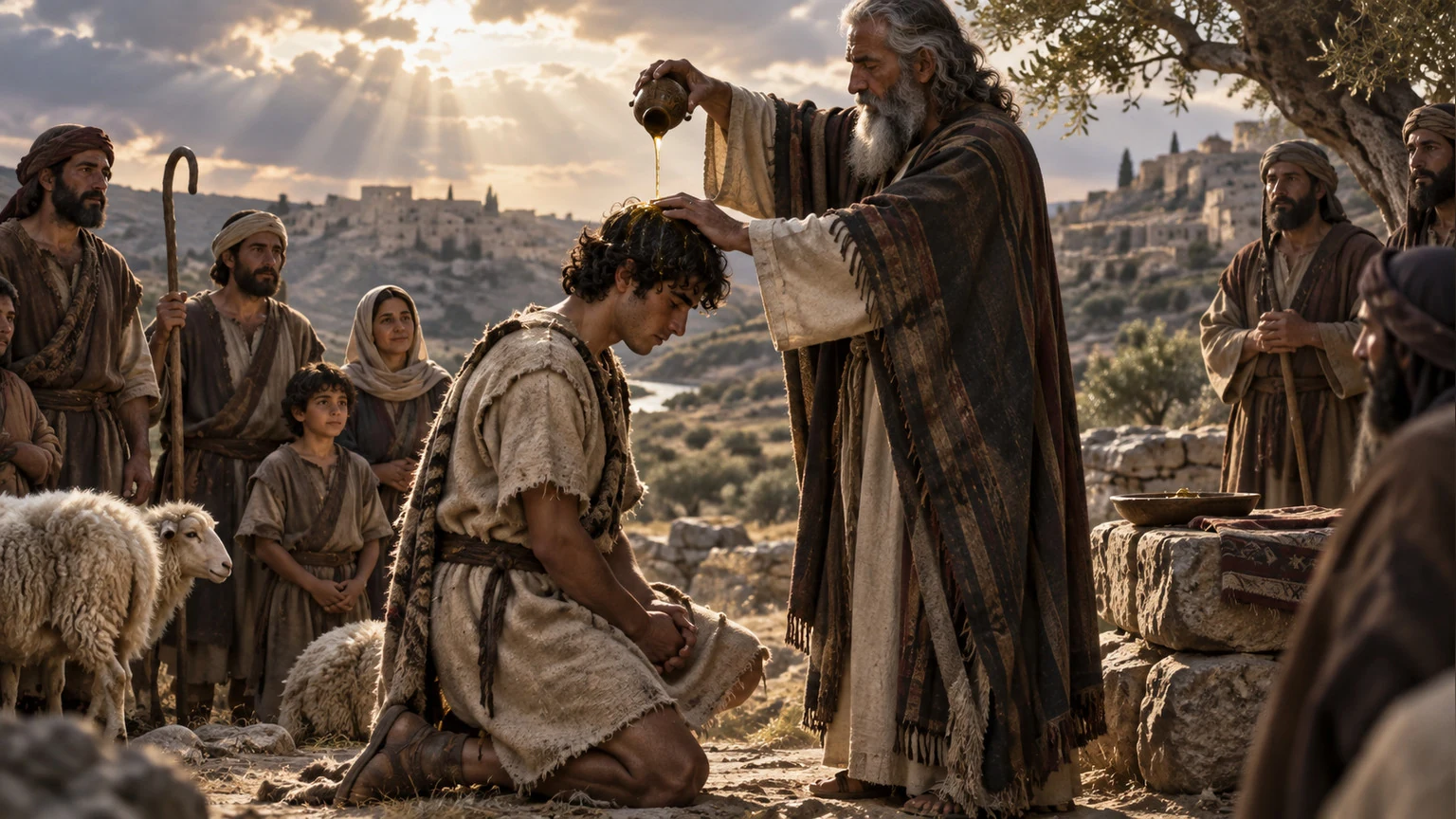 Young David is anointed before his people.