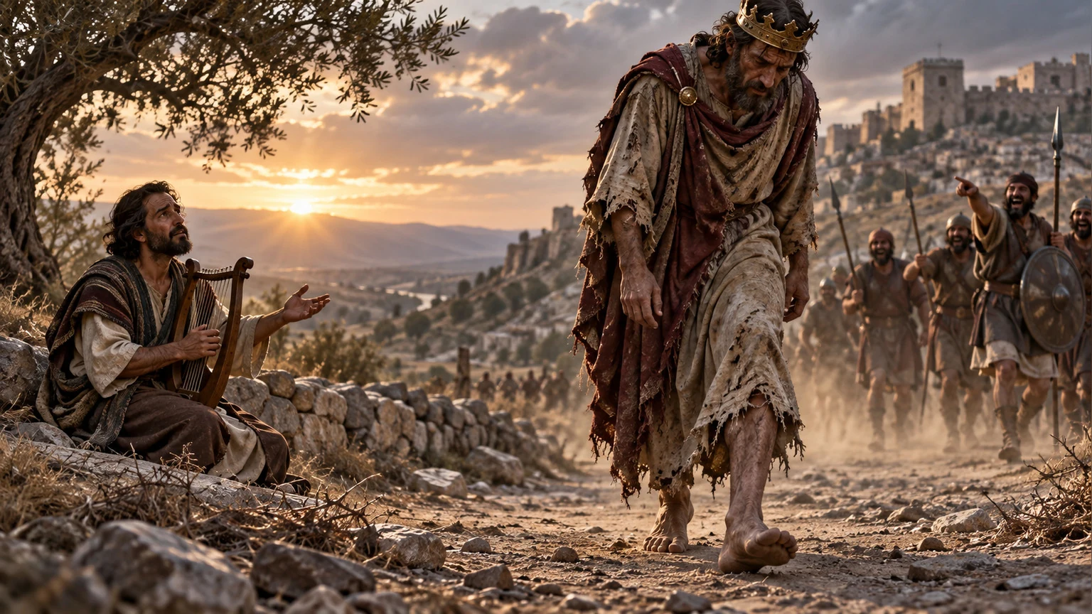 The king’s weary footsteps draw the singer’s plea.
