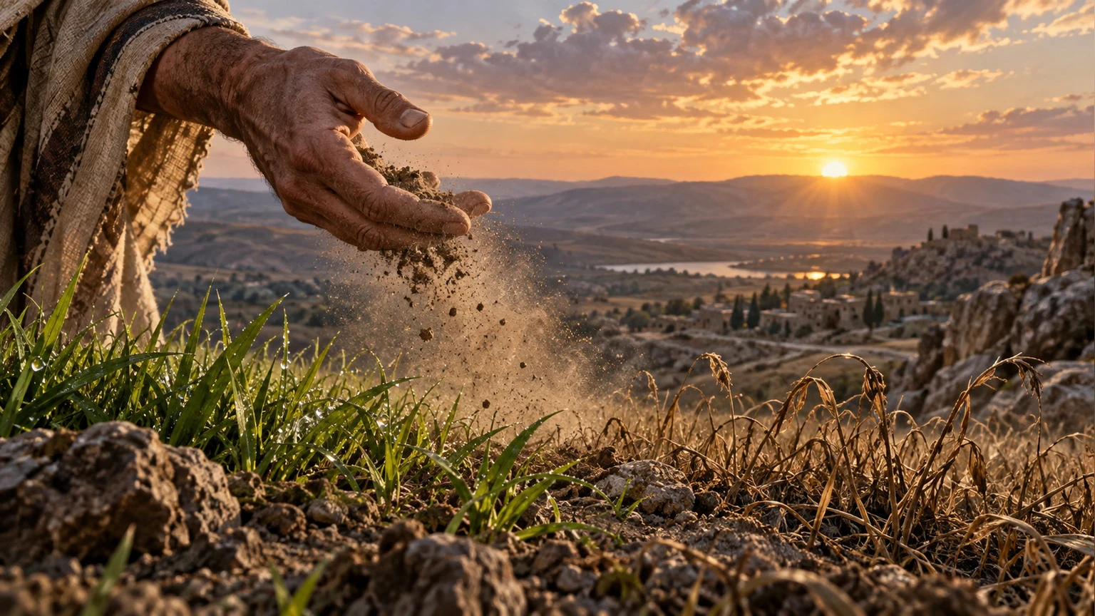 Dust and grass suggest the brevity of human life.