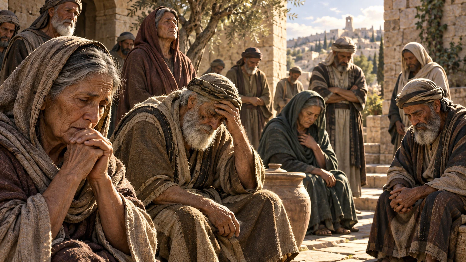 An aging community sits with years of trouble in hard daylight.