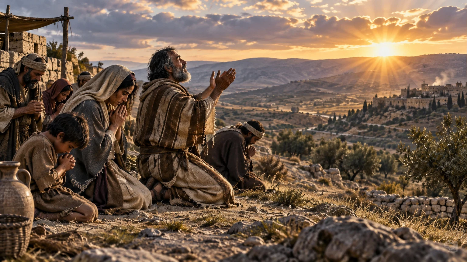A community prays at morning after years of affliction.