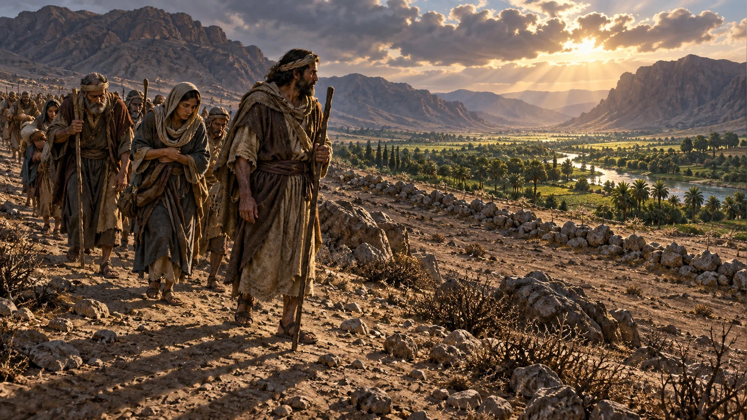 The wandering generation remains outside the distant green valley.