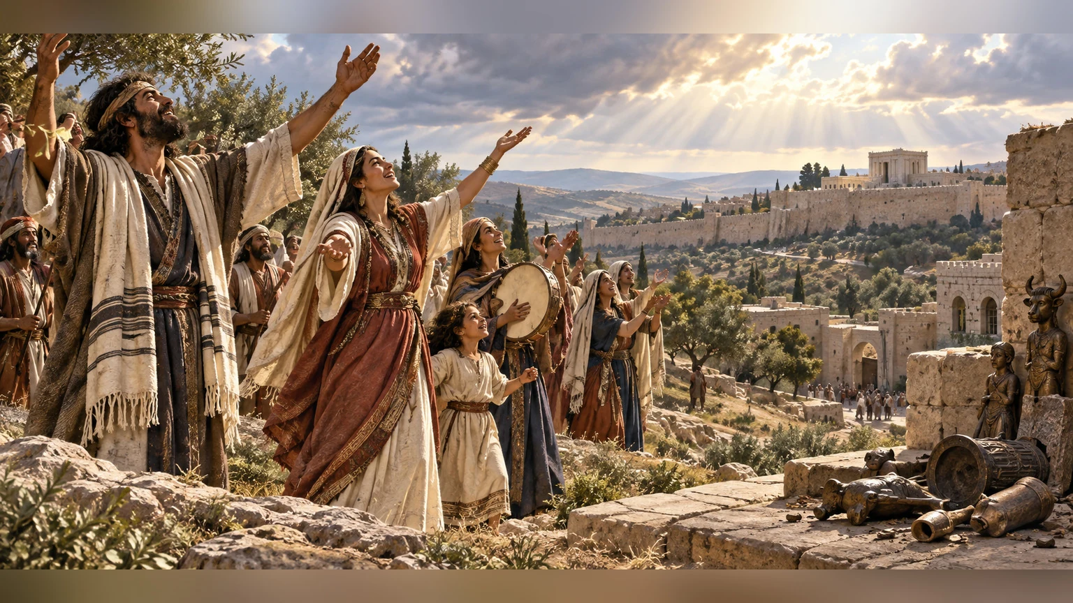 Residents of Judah rejoice while carved idols lie aside.