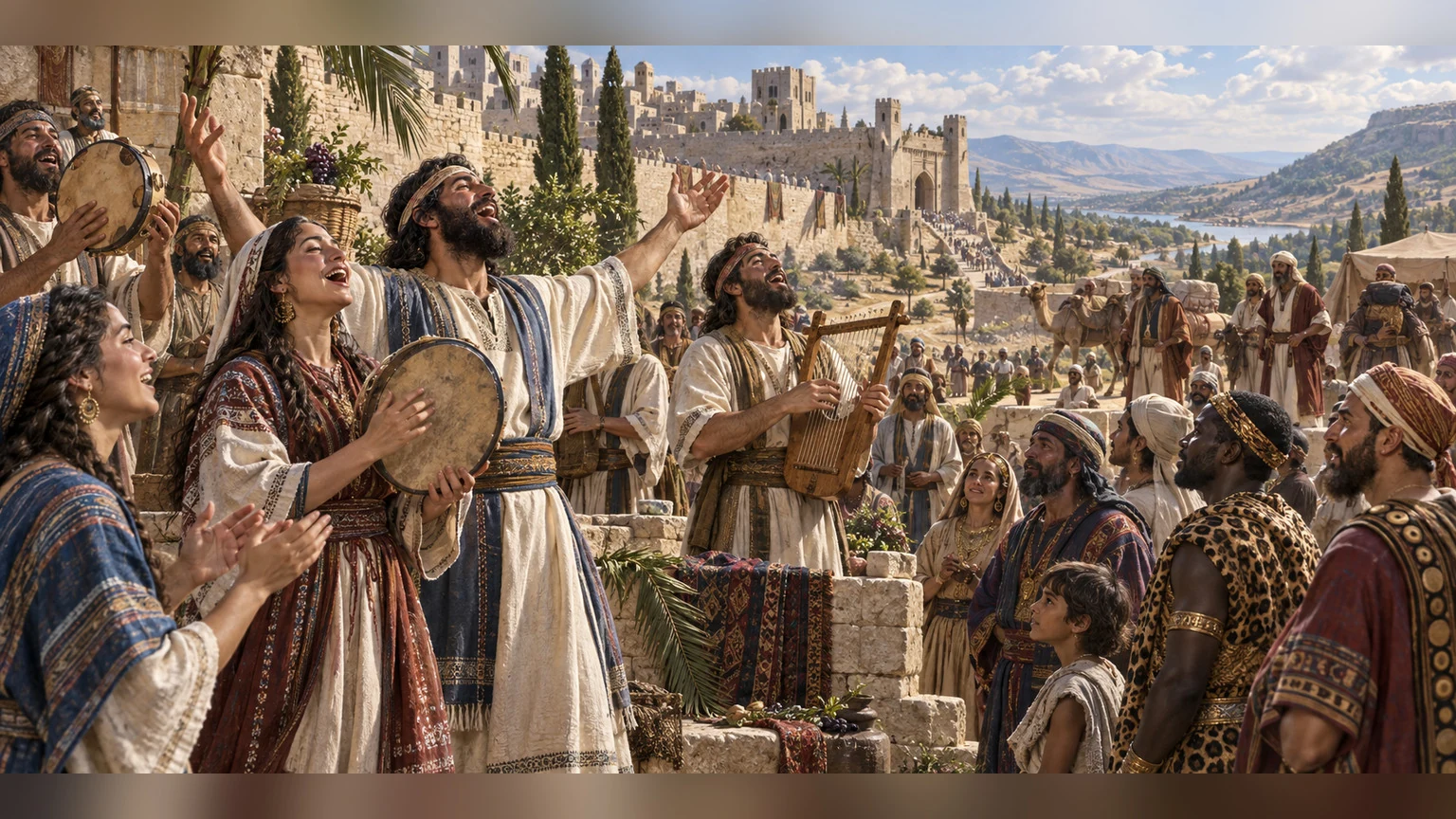Singers and travelers celebrate together.