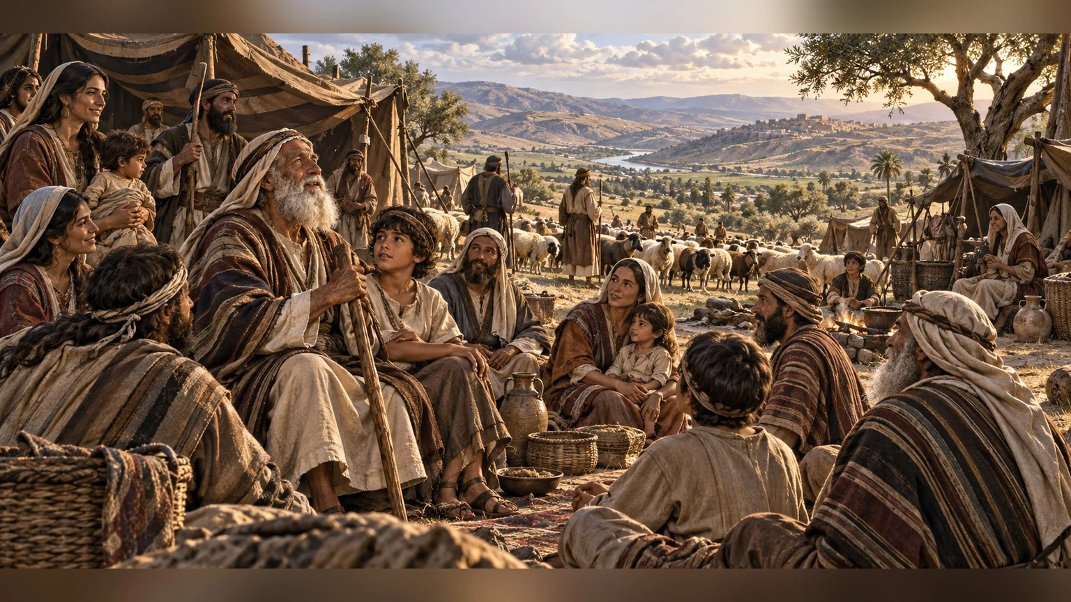 Generations of a pastoral family gather together.
