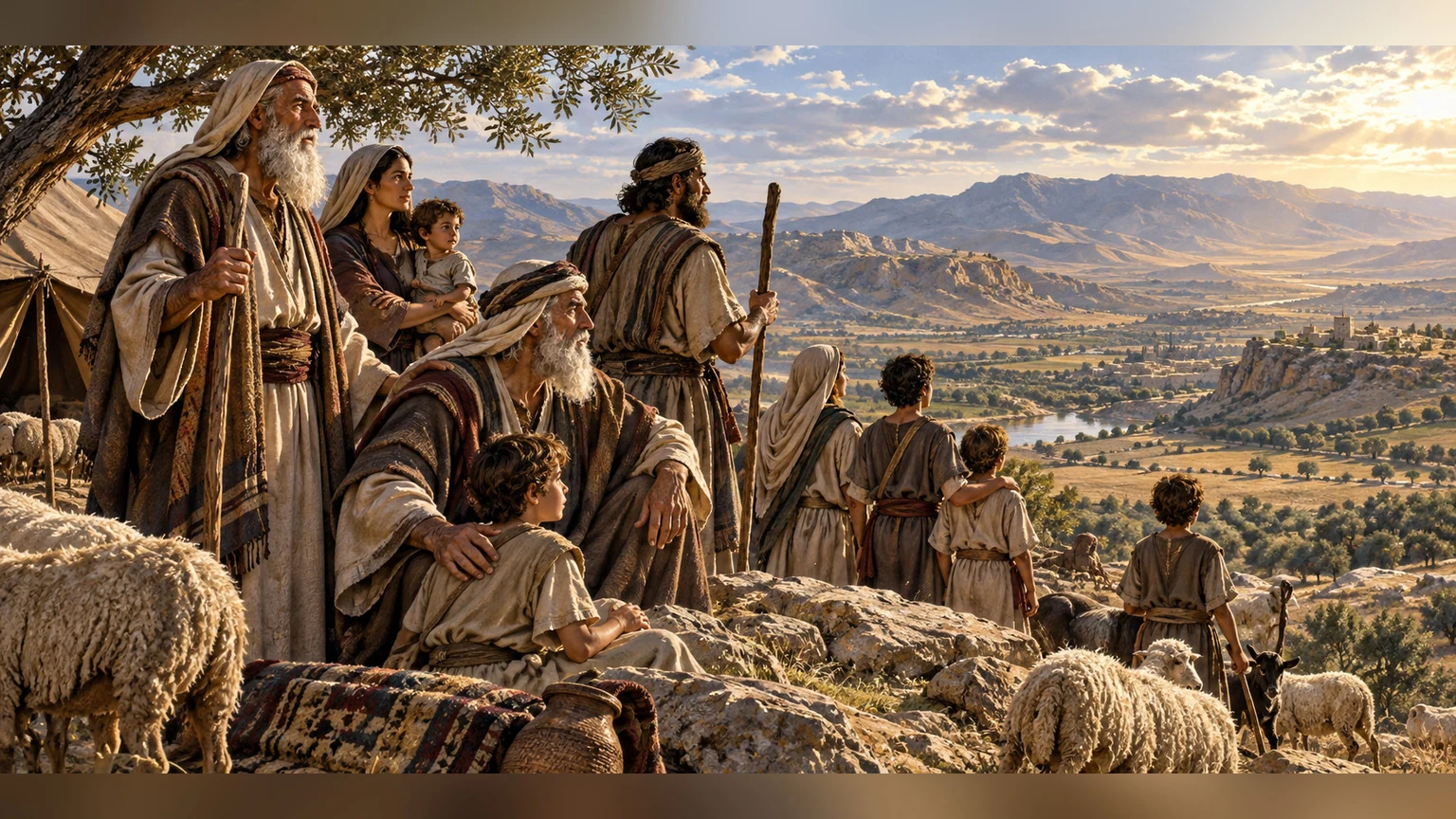 An elder and descendants look over Canaan hills.