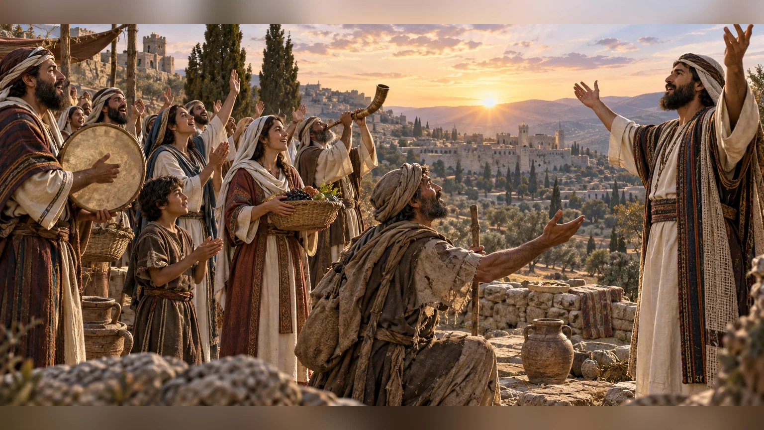 A community gathers in grateful praise at dawn.