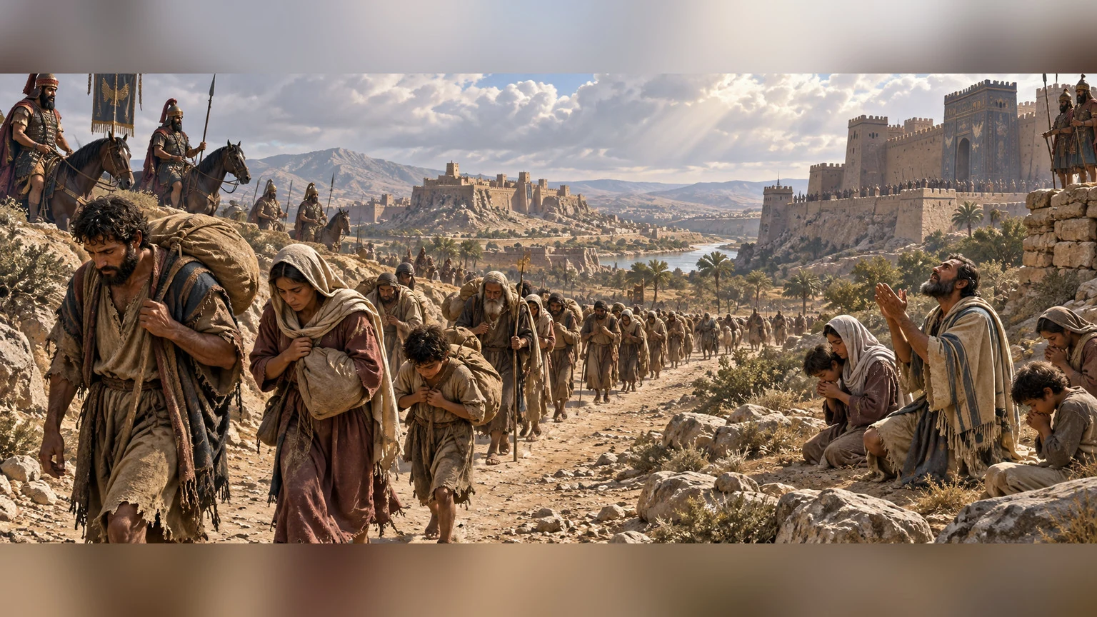 Displaced Israelites travel under foreign watch.