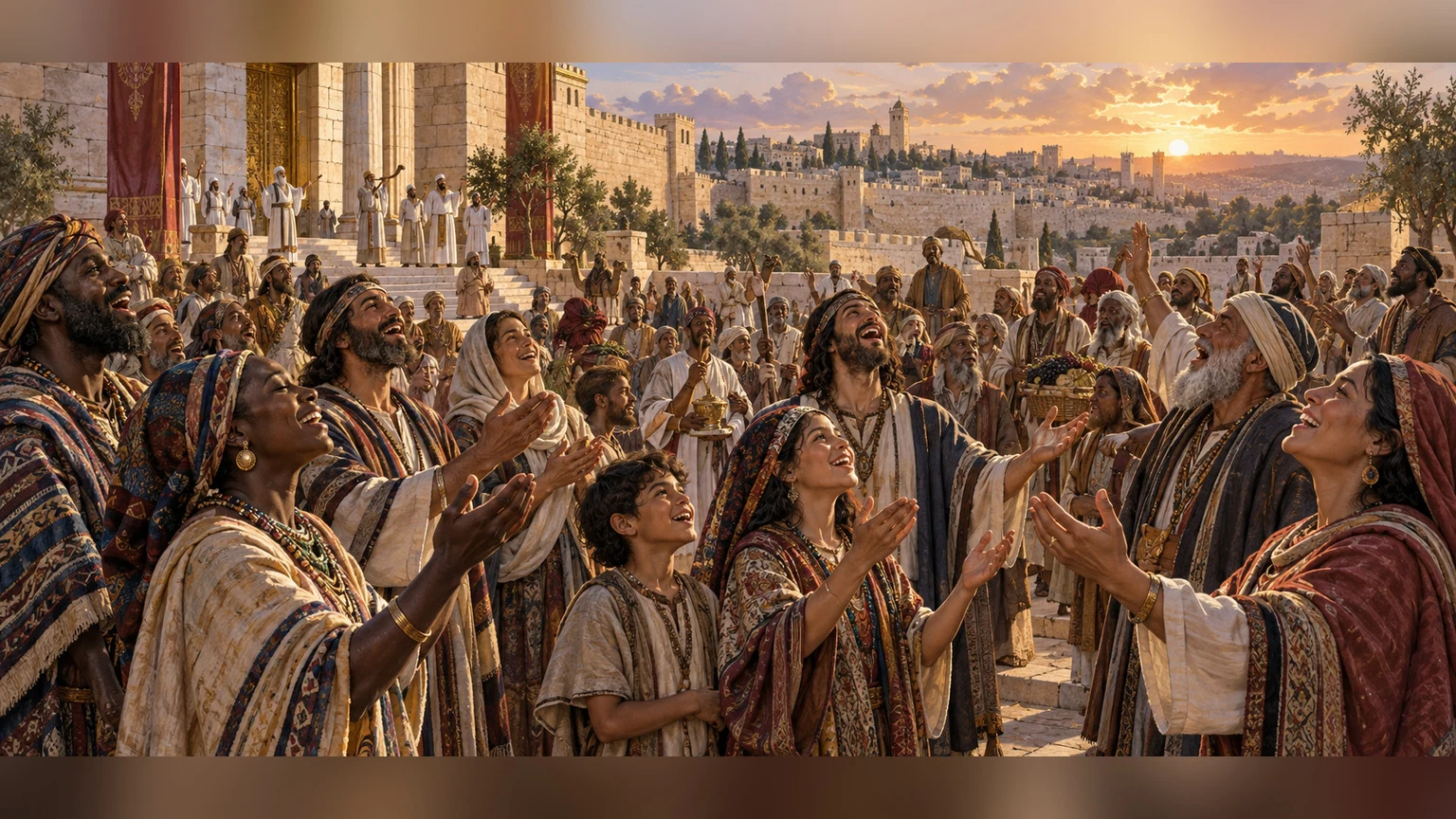 Families from many lands gather in thanksgiving.