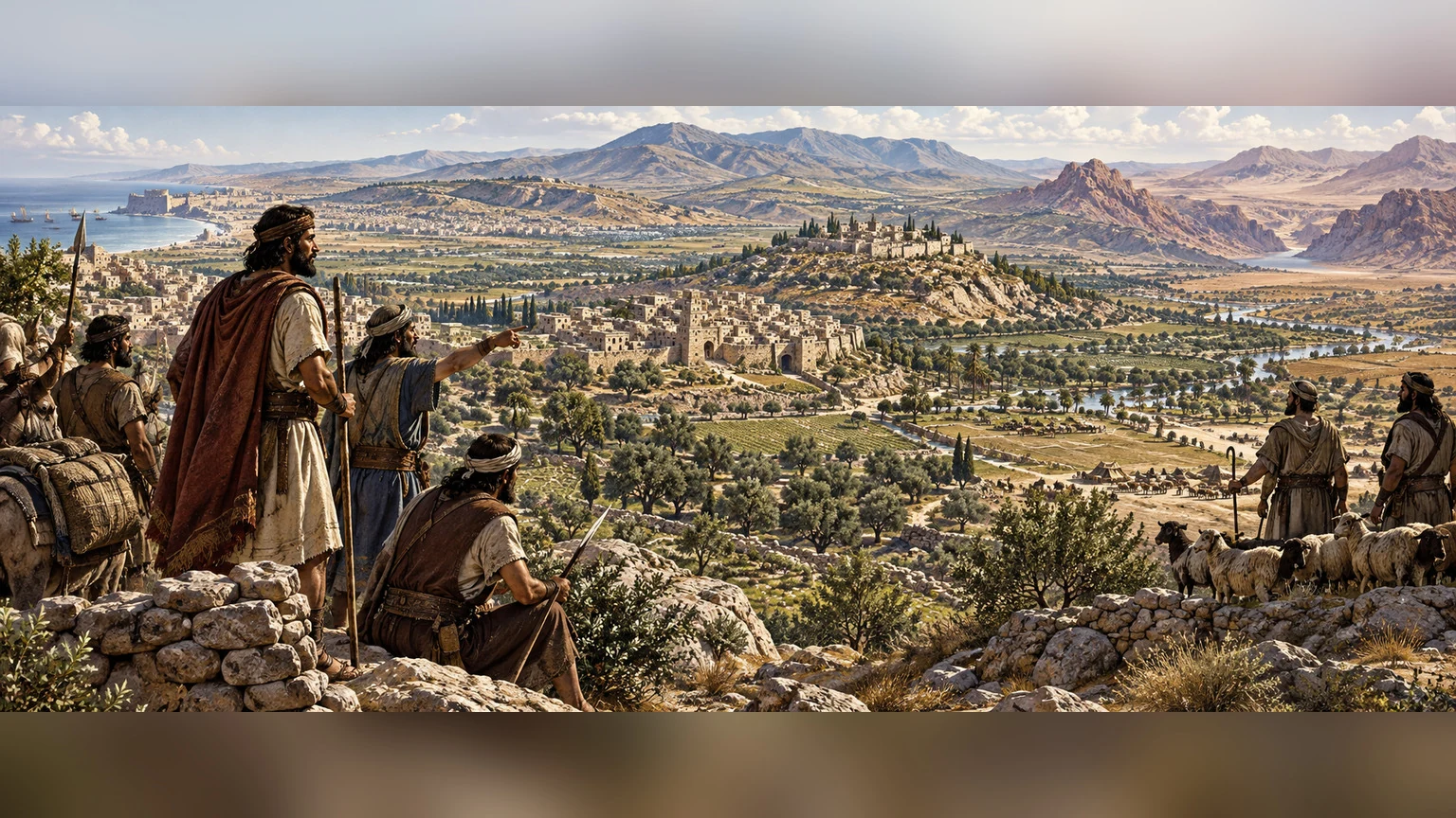 People survey the hills of ancient Israel.