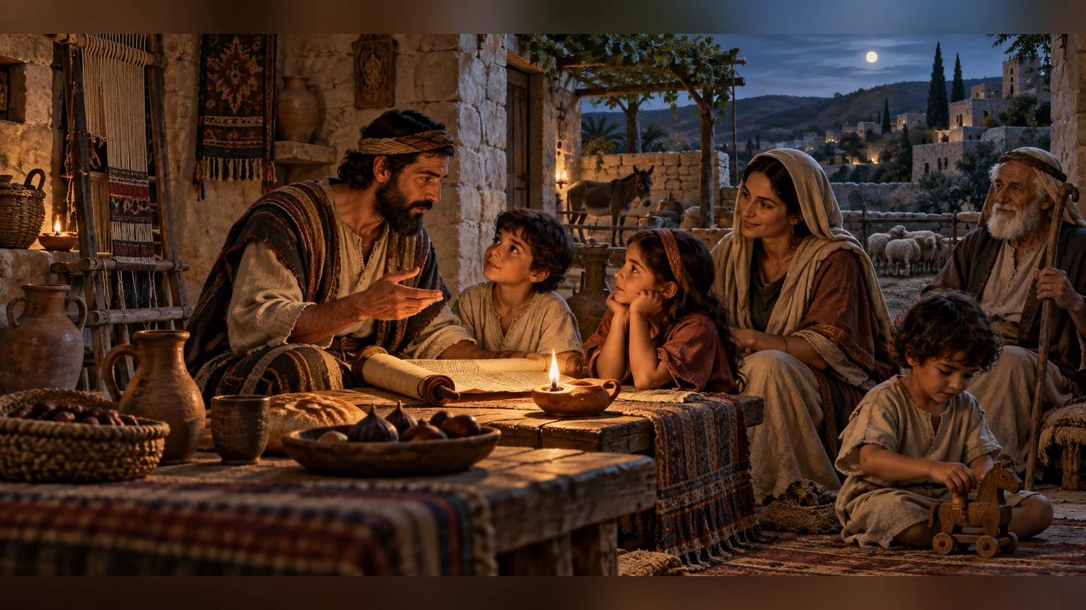 A parent teaches children at home.