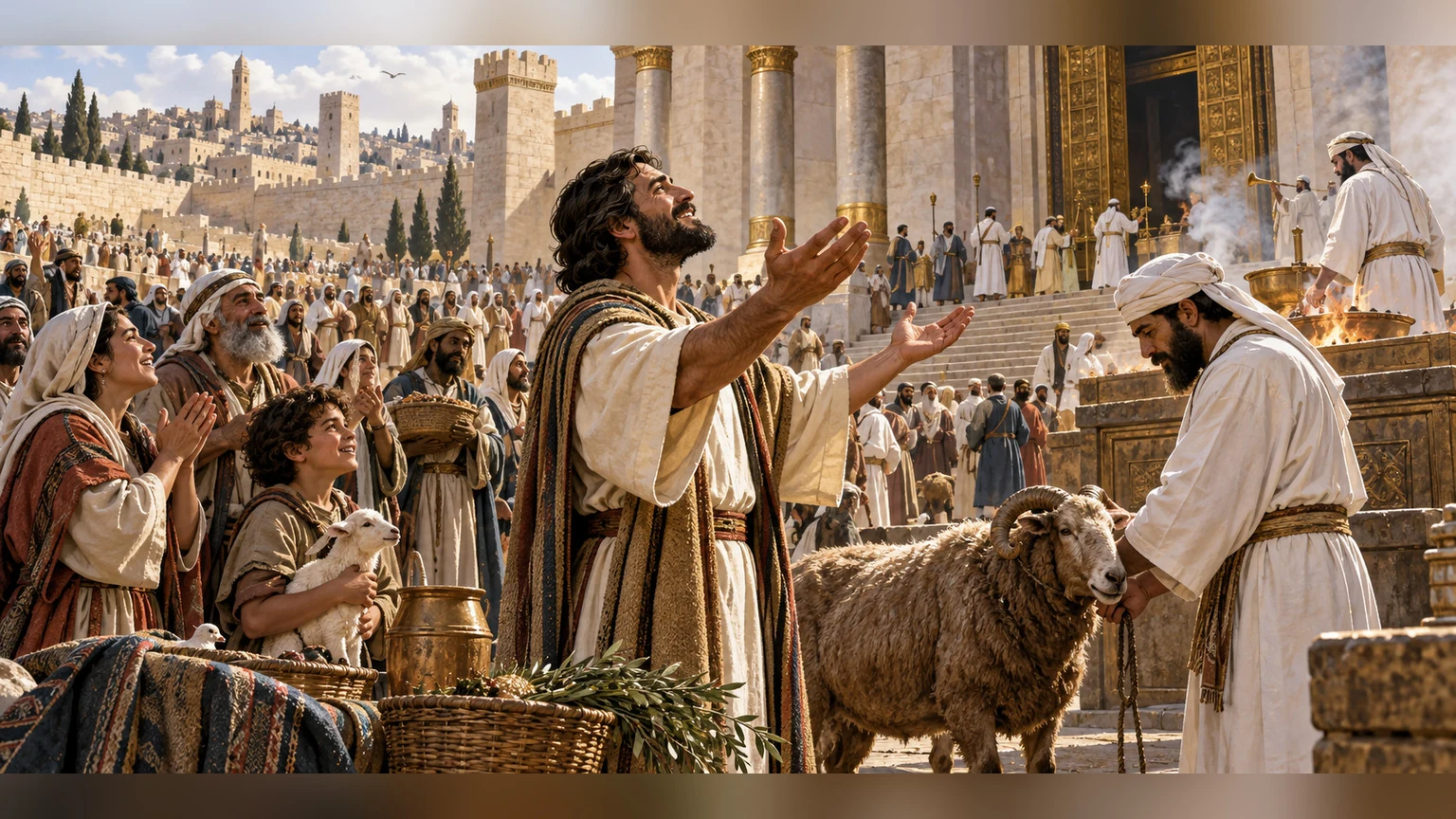 Worshippers gather in Jerusalem’s temple court.