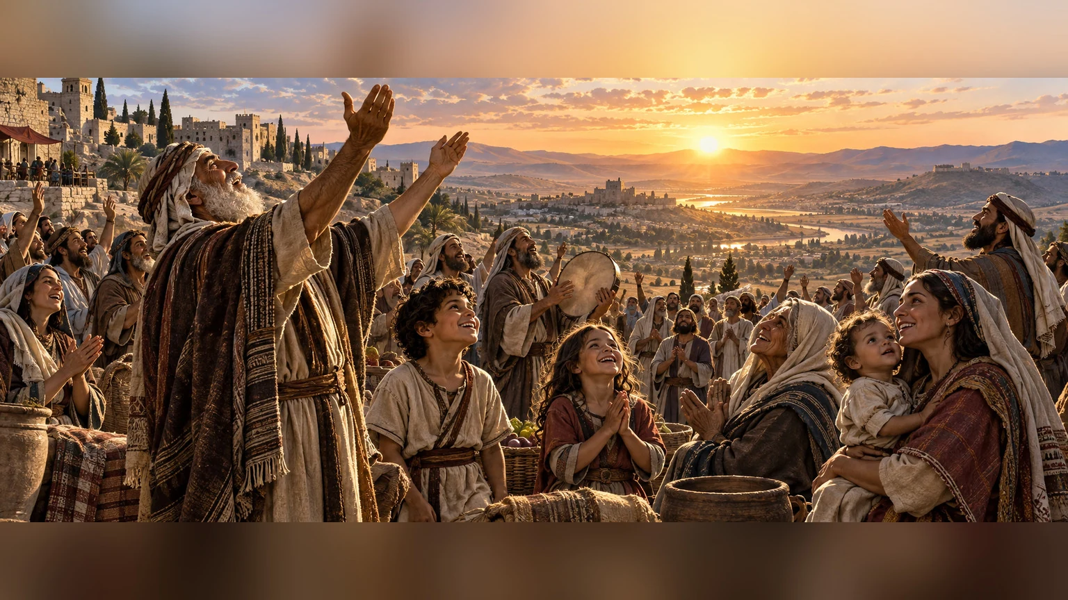 Generations praise beneath an enduring sunrise.