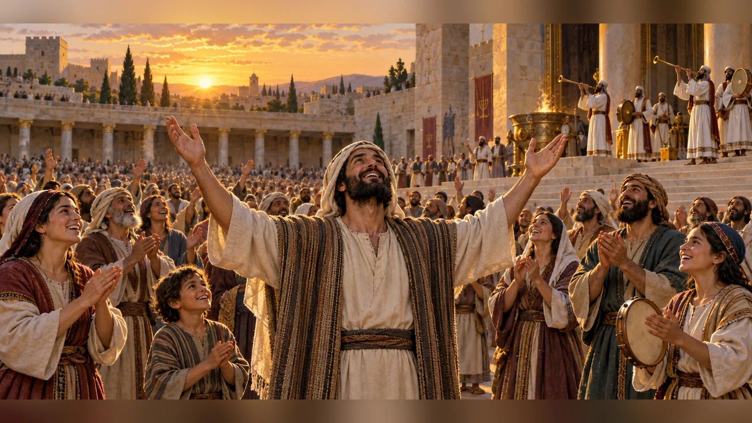 The congregation gives thanks in the sanctuary court.